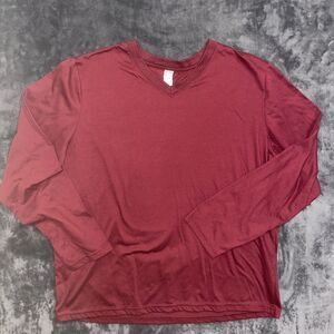 Decrum Men's Maroon V-Neck Long Sleeve Tee - Soft, Breathable Cotton blend Sz XL